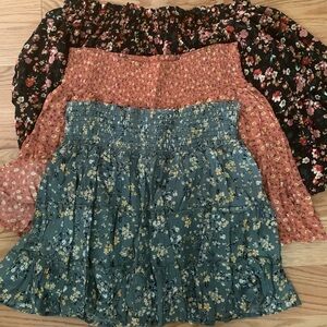 Pink Lily Floral Mini Skort skirt Blue